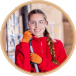 Girl in red cardigan